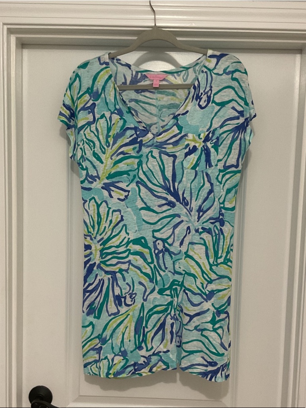Lilly Pulitzer Light Blue Floral-Print V-Neck Mini Dress